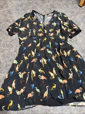 ZARA Black Dress with Coral, Mint, Yellow and Teal Bird Motifs